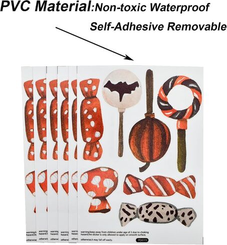 Maydahui Halloween Candy Wall Stickers Pumpkin Lollipop Bats Wall Decal (50 x 50 Inch) Peel Stick Removable Wall Decor for Party Kitchen Candy Store Trick or Treat Basket in Saudi Arabia