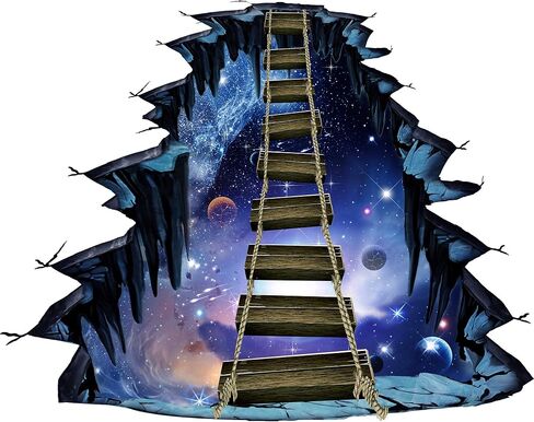 Removable 3D Outer Space Planets Wall Stickers Creative Blue Galaxy Universe Wall Decals Ladder Decor for Kids Baby Boy and Girls Bedroom Ceiling Home Walls Floor Living Room Decoration (B) in Saudi Arabia