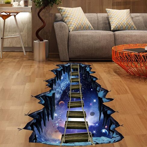 Removable 3D Outer Space Planets Wall Stickers Creative Blue Galaxy Universe Wall Decals Ladder Decor for Kids Baby Boy and Girls Bedroom Ceiling Home Walls Floor Living Room Decoration (B) in Saudi Arabia