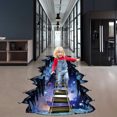 Removable 3D Outer Space Planets Wall Stickers Creative Blue Galaxy Universe Wall Decals Ladder Decor for Kids Baby Boy and Girls Bedroom Ceiling Home Walls Floor Living Room Decoration (B) in Saudi Arabia