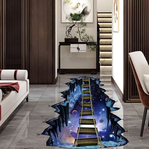 Removable 3D Outer Space Planets Wall Stickers Creative Blue Galaxy Universe Wall Decals Ladder Decor for Kids Baby Boy and Girls Bedroom Ceiling Home Walls Floor Living Room Decoration (B) in Saudi Arabia