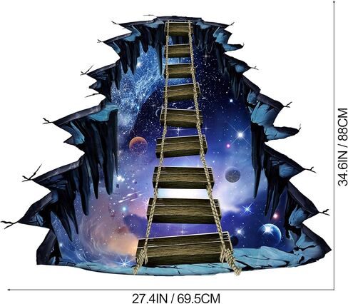 Removable 3D Outer Space Planets Wall Stickers Creative Blue Galaxy Universe Wall Decals Ladder Decor for Kids Baby Boy and Girls Bedroom Ceiling Home Walls Floor Living Room Decoration (B) in Saudi Arabia