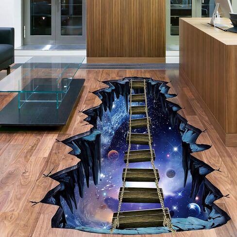 Removable 3D Outer Space Planets Wall Stickers Creative Blue Galaxy Universe Wall Decals Ladder Decor for Kids Baby Boy and Girls Bedroom Ceiling Home Walls Floor Living Room Decoration (B) in Saudi Arabia