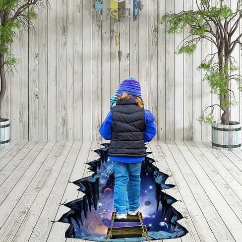 Removable 3D Outer Space Planets Wall Stickers Creative Blue Galaxy Universe Wall Decals Ladder Decor for Kids Baby Boy and Girls Bedroom Ceiling Home Walls Floor Living Room Decoration (B) in Saudi Arabia