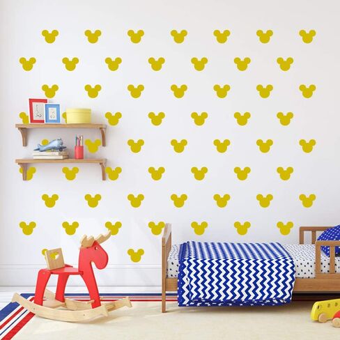 24PCS Cartoon Mickey Mouse Head Wall Sticker Baby Nursery Cute Animal Wall Decal Children Room, Wall Art Easy Removable (Yellow, Vinyl PVC Material) in Saudi Arabia