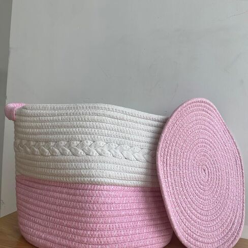 Cute Woven Basket With Handles,（15"x9.8"x9" Sturdy&Durable Baby Toys Basket,Nursery Bin,Dog Toy Basket,Dog Toy Bin,Dog Toy Box,Kindly for Baby,White and Brown ,1pack in Saudi Arabia
