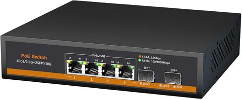 4 منافذ 2.5G PoE Switch مع 10G SFP + Slot IEEE802.3af/at 30W حتى 75W 10/100/1000M/2.5G محول إيثرنت لسطح المكتب غير مُدار من ألياف الشبكة 110-240 فولت تيار متردد in Saudi Arabia