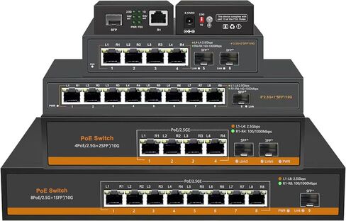 4 منافذ 2.5G PoE Switch مع 10G SFP + Slot IEEE802.3af/at 30W حتى 75W 10/100/1000M/2.5G محول إيثرنت لسطح المكتب غير مُدار من ألياف الشبكة 110-240 فولت تيار متردد in Saudi Arabia