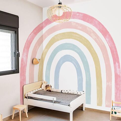 funlife Large Watercolor Fabric Rainbow Wall Mural, Seamless Pale Peel and Stick Rainbow Wall Sticker for Nursery Baby Girl Kids Bedroom Living Room Decor, 94.49"x82.68" in Saudi Arabia