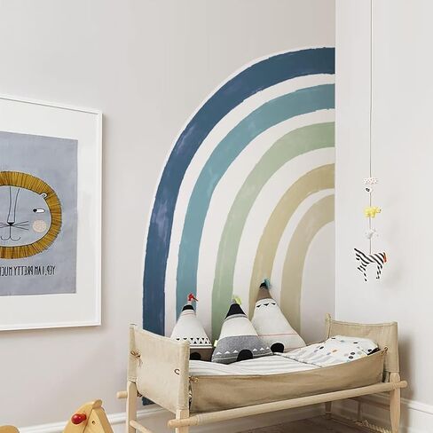 funlife Large Watercolor Fabric Rainbow Wall Mural, Seamless Pale Peel and Stick Rainbow Wall Sticker for Nursery Baby Girl Kids Bedroom Living Room Decor, 94.49"x82.68" in Saudi Arabia