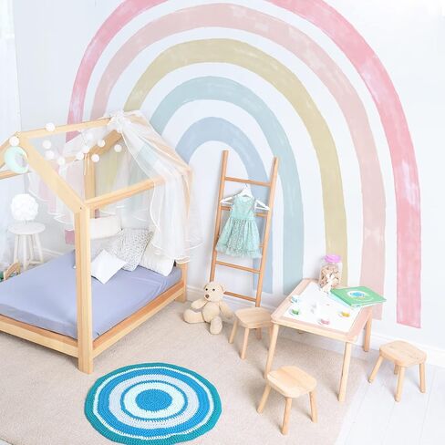 funlife Large Watercolor Fabric Rainbow Wall Mural, Seamless Pale Peel and Stick Rainbow Wall Sticker for Nursery Baby Girl Kids Bedroom Living Room Decor, 94.49"x82.68" in Saudi Arabia