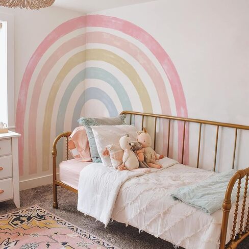 funlife Large Watercolor Fabric Rainbow Wall Mural, Seamless Pale Peel and Stick Rainbow Wall Sticker for Nursery Baby Girl Kids Bedroom Living Room Decor, 94.49"x82.68" in Saudi Arabia
