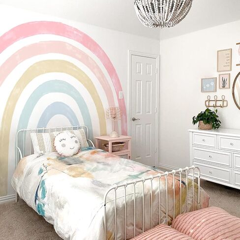 funlife Large Watercolor Fabric Rainbow Wall Mural, Seamless Pale Peel and Stick Rainbow Wall Sticker for Nursery Baby Girl Kids Bedroom Living Room Decor, 94.49"x82.68" in Saudi Arabia