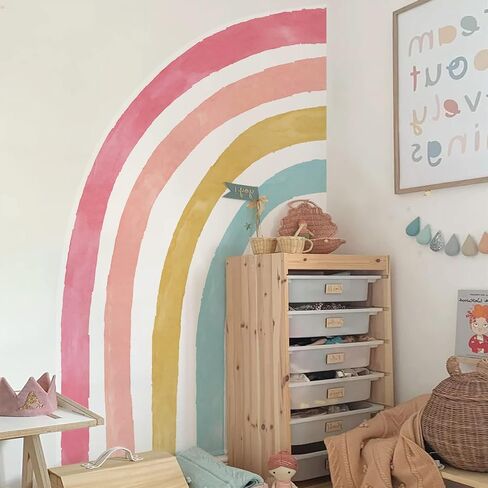 funlife Large Watercolor Fabric Rainbow Wall Mural, Seamless Pale Peel and Stick Rainbow Wall Sticker for Nursery Baby Girl Kids Bedroom Living Room Decor, 94.49"x82.68" in Saudi Arabia