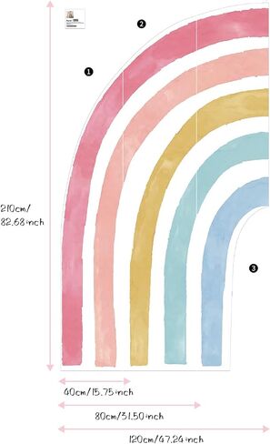 funlife Large Watercolor Fabric Rainbow Wall Mural, Seamless Pale Peel and Stick Rainbow Wall Sticker for Nursery Baby Girl Kids Bedroom Living Room Decor, 94.49"x82.68" in Saudi Arabia