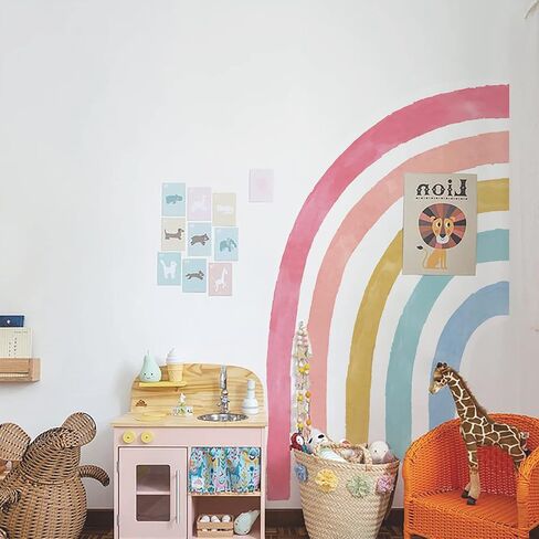 funlife Large Watercolor Fabric Rainbow Wall Mural, Seamless Pale Peel and Stick Rainbow Wall Sticker for Nursery Baby Girl Kids Bedroom Living Room Decor, 94.49"x82.68" in Saudi Arabia