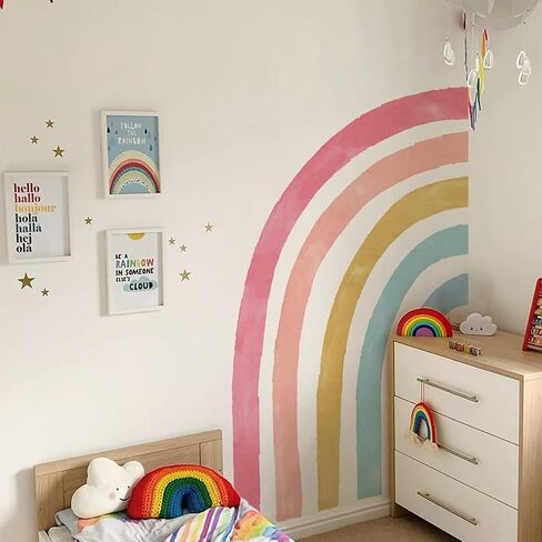 funlife Large Watercolor Fabric Rainbow Wall Mural, Seamless Pale Peel and Stick Rainbow Wall Sticker for Nursery Baby Girl Kids Bedroom Living Room Decor, 94.49"x82.68" in Saudi Arabia
