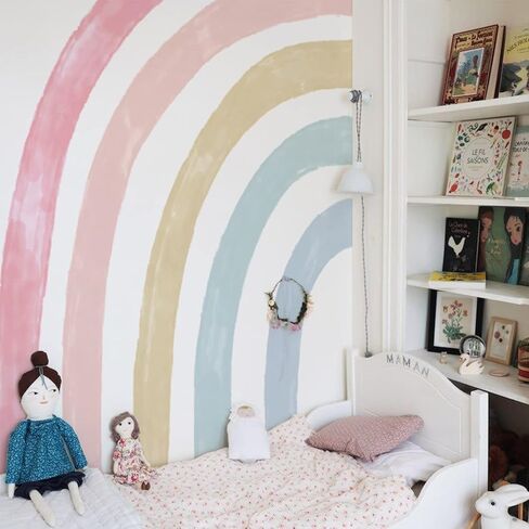 funlife Large Watercolor Fabric Rainbow Wall Mural, Seamless Pale Peel and Stick Rainbow Wall Sticker for Nursery Baby Girl Kids Bedroom Living Room Decor, 94.49"x82.68" in Saudi Arabia
