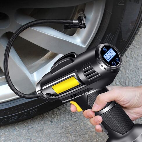 Portable Cordless Tire Inflator, Rechargeable Air Pump for Car Tires, Car Tire Pump Air Compressor with Car Power Adapter, Digital Pressure Gauge, Wireless Car Air Pump, Quick Inflation in Saudi Arabia