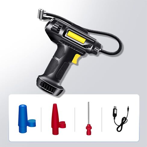 Portable Cordless Tire Inflator, Rechargeable Air Pump for Car Tires, Car Tire Pump Air Compressor with Car Power Adapter, Digital Pressure Gauge, Wireless Car Air Pump, Quick Inflation in Saudi Arabia