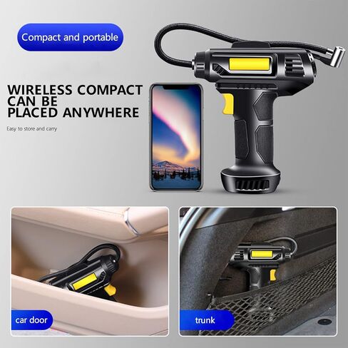 Portable Cordless Tire Inflator, Rechargeable Air Pump for Car Tires, Car Tire Pump Air Compressor with Car Power Adapter, Digital Pressure Gauge, Wireless Car Air Pump, Quick Inflation in Saudi Arabia