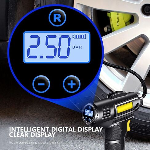 Portable Cordless Tire Inflator, Rechargeable Air Pump for Car Tires, Car Tire Pump Air Compressor with Car Power Adapter, Digital Pressure Gauge, Wireless Car Air Pump, Quick Inflation in Saudi Arabia