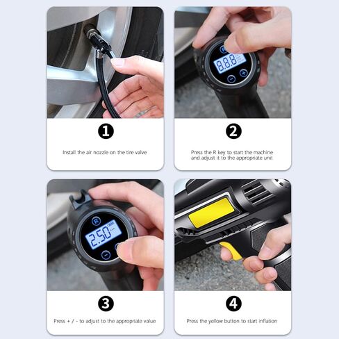 Portable Cordless Tire Inflator, Rechargeable Air Pump for Car Tires, Car Tire Pump Air Compressor with Car Power Adapter, Digital Pressure Gauge, Wireless Car Air Pump, Quick Inflation in Saudi Arabia