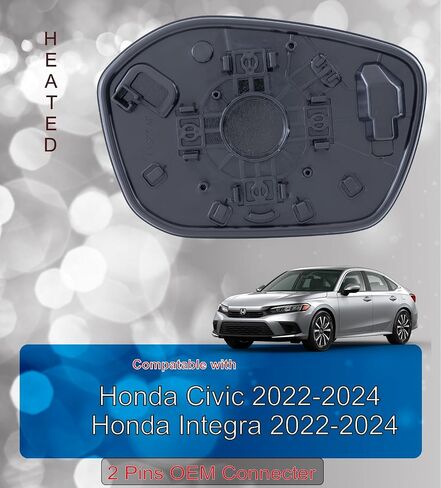 استبدال زجاج المرآة الجانبية للسائق متوافق مع Honda Civic 2022-2024، Acura Integra 2022-2024، مُسخن مع نظام الكشف عن النقاط العمياء in Kuwait