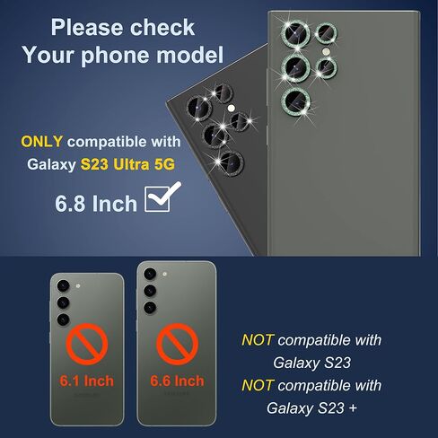 Suoman [5+5 PCS] for Samsung Galaxy S23 Ultra Camera Lens Protector, Premium Tempered Glass Glitter Camera Lens Protector for Samsung Galaxy S23 Ultra 5G 6.8 Inch [Glitter Diamonds] - Bling Green in Saudi Arabia