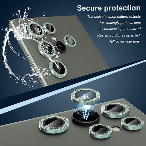 Suoman [5+5 PCS] for Samsung Galaxy S23 Ultra Camera Lens Protector, Premium Tempered Glass Glitter Camera Lens Protector for Samsung Galaxy S23 Ultra 5G 6.8 Inch [Glitter Diamonds] - Bling Green in Saudi Arabia