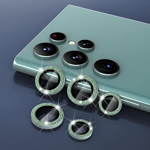 Suoman [5+5 PCS] for Samsung Galaxy S23 Ultra Camera Lens Protector, Premium Tempered Glass Glitter Camera Lens Protector for Samsung Galaxy S23 Ultra 5G 6.8 Inch [Glitter Diamonds] - Bling Green in Saudi Arabia