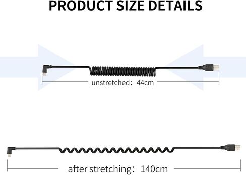 YACSEJAO Coiled USB C Charging Cable Retractable USB 2.0 to 90 Degree Type C Right Angle Fast Charging and Data Sync L Shape Powerline Cord with Most Type C USB Devices in Saudi Arabia