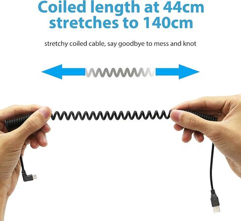 YACSEJAO Coiled USB C Charging Cable Retractable USB 2.0 to 90 Degree Type C Right Angle Fast Charging and Data Sync L Shape Powerline Cord with Most Type C USB Devices in Saudi Arabia