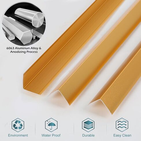 Corner Guards for Walls, Aluminum L Molding Corner Protectors for Walls, 3PCS Wall Corner Guard Protector with 89-Degree Angle,0.8IN x 0.8IN x 3FT (Gold) in Saudi Arabia