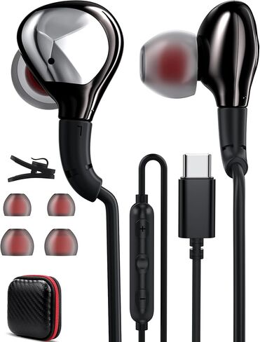 سماعات رأس USB C لهاتف iPhone 16 15 Pro Plus Samsung S24 S23 S22 Ultra Flip Fold A53، سماعات أذن سلكية بخاصية إلغاء الضوضاء داخل الأذن من النوع C، ميكروفون للتحكم في مستوى الصوت لجهاز iPad Pro، Pixel 8 7a 6 in Kuwait