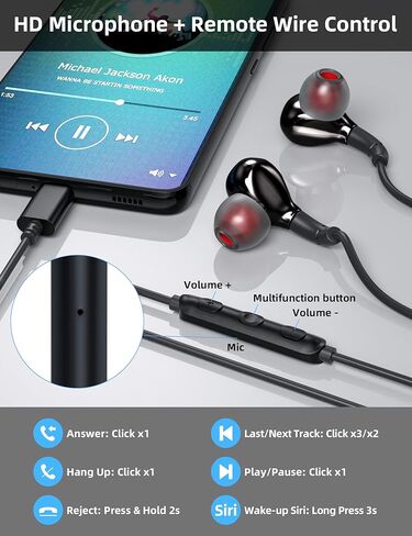 سماعات رأس USB C لهاتف iPhone 16 15 Pro Plus Samsung S24 S23 S22 Ultra Flip Fold A53، سماعات أذن سلكية بخاصية إلغاء الضوضاء داخل الأذن من النوع C، ميكروفون للتحكم في مستوى الصوت لجهاز iPad Pro، Pixel 8 7a 6 in Kuwait