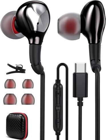سماعات رأس USB C لهاتف iPhone 16 15 Pro Plus Samsung S24 S23 S22 Ultra Flip Fold A53، سماعات أذن سلكية بخاصية إلغاء الضوضاء داخل الأذن من النوع C، ميكروفون للتحكم في مستوى الصوت لجهاز iPad Pro، Pixel 8 7a 6 in Kuwait