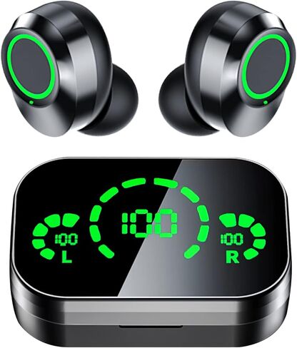 FADACHY Earbuds,Bluetooth 5.3 in Ear Headphones Built-in Microphon,HiFi Stereo Sound,LCD Recharger Case,Touch Control Earphones for Sport Running Waterproof,Blac in Kuwait