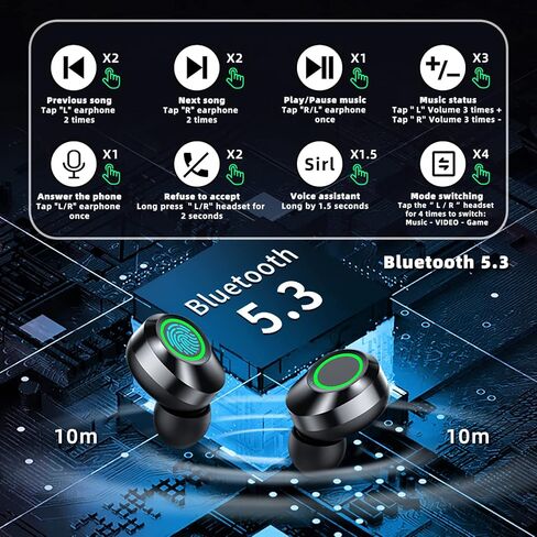 FADACHY Earbuds,Bluetooth 5.3 in Ear Headphones Built-in Microphon,HiFi Stereo Sound,LCD Recharger Case,Touch Control Earphones for Sport Running Waterproof,Blac in Kuwait