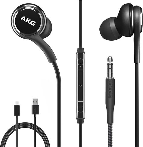 SAMSUNG AKG Earbuds Original 3.5mm in-Ear Earbud Headphones with Remote & Mic for Galaxy A71, A31, Galaxy S10, S10e, Note 10, Note 10+, S10 Plus, S9 - Includes Type C Charging Cable - Black in Saudi Arabia