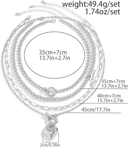 4Pcs Chunky Layered Heart Pendant Necklace Set,Dainty 14k Gold Beaded Double Ot Buckle Choker Necklace Charm Herringbone Paperclip Chain Coin Necklace in Kuwait