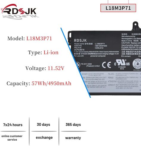 L18M3P71 L18L3P71 L18S3P71 L20D3P71 Laptop Battery for Lenovo ThinkPad T590 P53S ThinkPad T15 P15s 1st Gen Series 02DL011 SB10K97649 02DL012 SB10K97650 5B10W13913 5B10W13914 SB10W51924 11.52V 57Wh in Kuwait