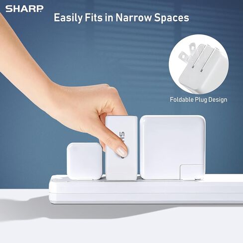 شاحن شارب USB C، 65 وات، 2 منفذ (USB A+C)، شحن سريع GaN مدمج قابل للطي لأجهزة MacBook Pro/Air، iPad Pro، Galaxy S23، Dell XPS 13، Note 20/10+، iPhone 15/Pro، والمزيد - أبيض in Kuwait