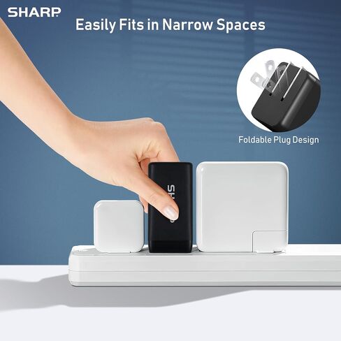 Sharp USB C Charger, 65W, 2 Port (USB A+C), Compact Foldable GaN Fast Charge for MacBook Pro/Air, iPad Pro, Galaxy S23, Dell XPS 13, Note 20/10+, iPhone 15/Pro, and More - White in Saudi Arabia