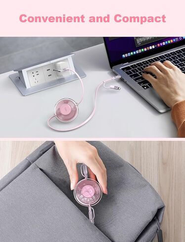 كابل USB C قابل للسحب 100 واط، كابل شحن متعدد 4 في 1 شحن سريع USB-C/A إلى Lightning/USB-C سلك شاحن هاتف قابل للسحب لهاتف iPhone 15 وSamsung وMacBook وiPad in Kuwait