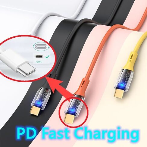 USB C to C Charger Cable,3.3 feet Long USB Type C to Type C Cable Fast Charging Cable，Soft Silicone USB C to USB C Cable for Galaxy S22/S21, PAD Mini 6/Air 4, Pixel. (C-C,Orange, New Upgraded) in Saudi Arabia