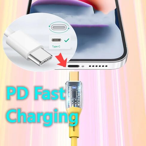 كابل شاحن USB C إلى C، كابل USB C بطول 3.3 قدم من النوع C إلى النوع C، كابل شحن سريع، كابل USB C من السيليكون الناعم إلى USB C لجهاز Galaxy S22/S21، PAD Mini 6/Air 4، Pixel. (CC، برتقالي، ترقية جديدة) in Kuwait