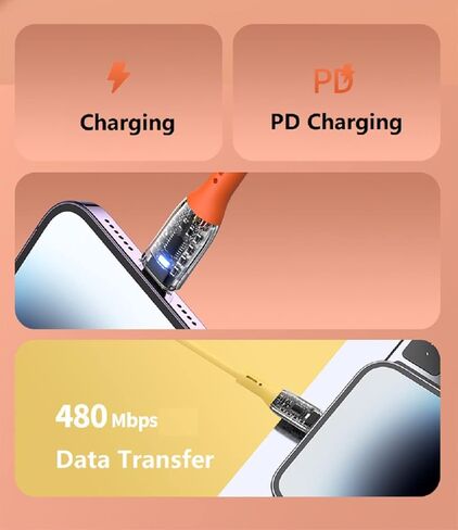 كابل شاحن USB C إلى C، كابل USB C بطول 3.3 قدم من النوع C إلى النوع C، كابل شحن سريع، كابل USB C من السيليكون الناعم إلى USB C لجهاز Galaxy S22/S21، PAD Mini 6/Air 4، Pixel. (CC، برتقالي، ترقية جديدة) in Kuwait