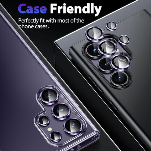 واقي عدسة الكاميرا الفائق لهاتف Samsung Galaxy S24، زجاج مقوى فائق النحافة مقاوم للخدش بدرجة وضوح 9H مع حواف من الألومنيوم، غطاء عدسة معدني فردي، صديق للحافظة، مجموعة واحدة، أرجواني in Saudi Arabia