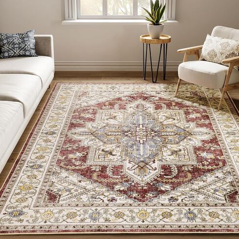 5x7 Area Rugs,Stain Resistant Washable Rug,Non-Slip Ultra-Thin Carpet for Living Room Entryway Bathroom Indoor (Brown, 5x7ft) in Saudi Arabia